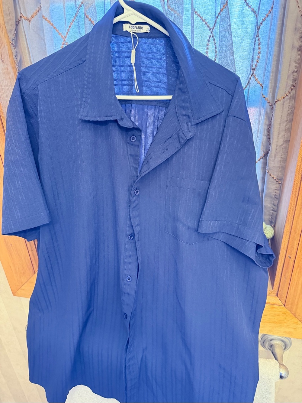 Short-Sleeve Casual Button-Down Shirt by Loyandy - Navy Blue